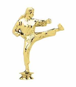 8-1/2 INCH GOLD PLASTIC FEMALE KARATE TROPHY FIGURE