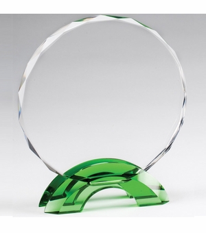 8-1/2 INCH GREEN DOUBLE ARCH BASE WITH CUT & BEVELED CRYSTAL CIRCLE AWARD