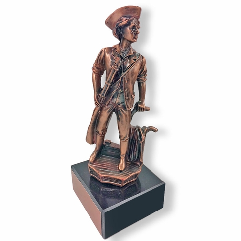 8-1/2 INCH HEIGHT MINUTEMAN ANTIQUE BRONZE TROPHY ON BLACK MARBLE BASE