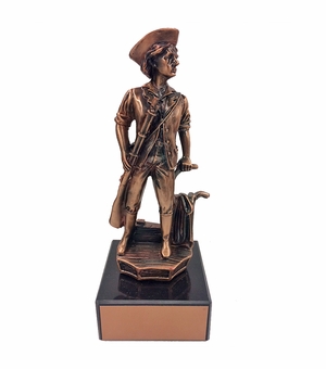 8-1/2 INCH HEIGHT MINUTEMAN ANTIQUE BRONZE TROPHY ON BLACK MARBLE BASE