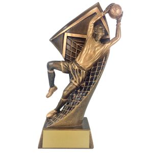 8-1/2 INCH MALE SOCCER GOALIE ANTIQUE GOLD RESIN FIGURE TROPHY