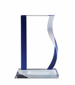8-1/2 INCH WAVE GLASS AWARD W/ BLUE EDGES
