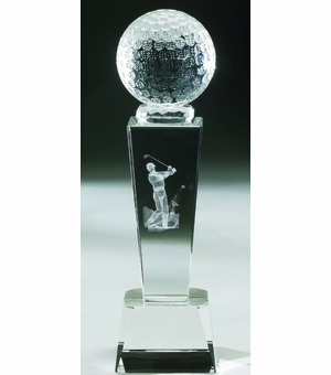 8 1/2" LASER ENGRAVED CUT CRYSTAL GOLF TROPHY