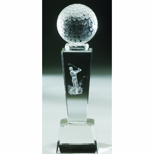 8 1/2" LASER ENGRAVED CUT CRYSTAL GOLF TROPHY