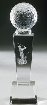 8 1/2" LASER ENGRAVED CUT CRYSTAL GOLF TROPHY