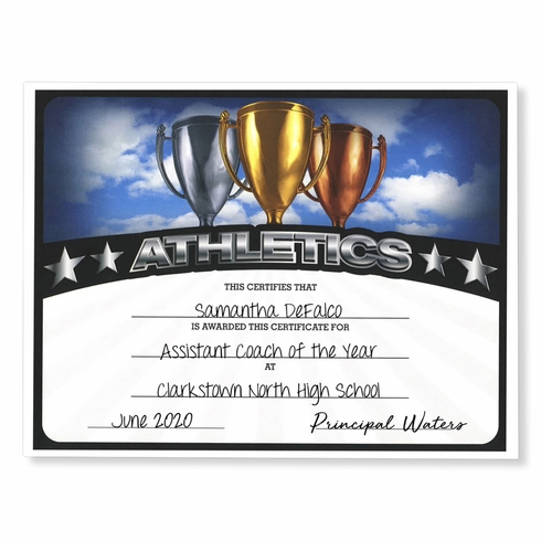 8-1/2 x 11 INCH ATHLETICS CERTIFICATE