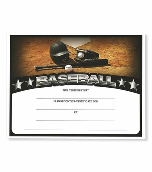 8-1/2 x 11 INCH BASEBALL CERTIFICATE