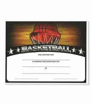 8-1/2 x 11 INCH BASKETBALL CERTIFICATE