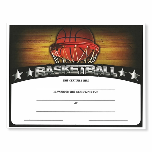 8-1/2 x 11 INCH BASKETBALL CERTIFICATE