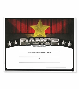  8-1/2 x 11 INCH DANCE CERTIFICATE