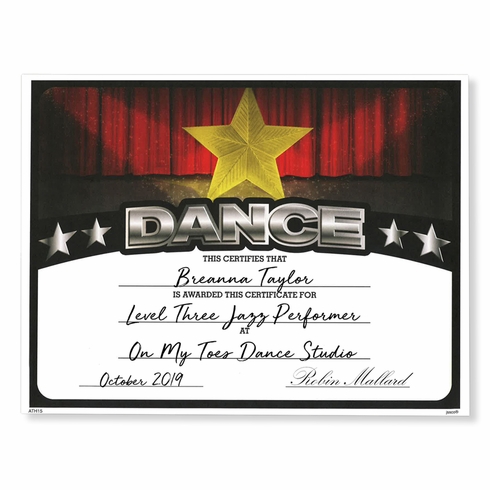  8-1/2 x 11 INCH DANCE CERTIFICATE