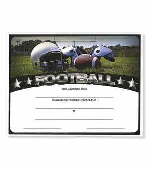 8-1/2 x 11 INCH FOOTBALL CERTIFICATE