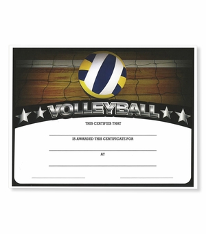 8-1/2 x 11 INCH VOLLEYBALL CERTIFICATE