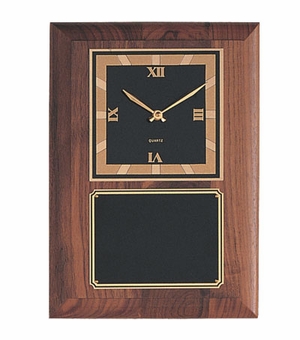 8-1/2 X 12 INCH GENUINE WALNUT CLOCK PLAQUE WITH SCREENED PLATE
