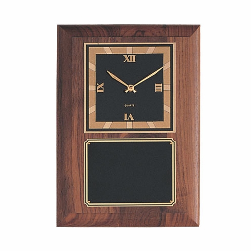 8-1/2 X 12 INCH GENUINE WALNUT CLOCK  PLAQUE WITH SCREENED PLATE