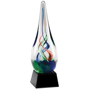 8-1/4" x 2-3/4" ART SCULPTURED MULTI-COLOR BLOWN GLASS TEAR DROP AWARD
