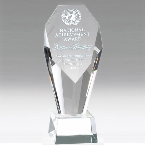 8-1/2 x 3-1/2 INCH CRYSTAL PILLAR AWARD FACETED AND BEVELED COLUMN 