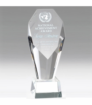 8-1/2 x 3-1/2 INCH CRYSTAL PILLAR AWARD FACETED AND BEVELED COLUMN 