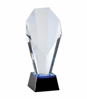 8-1/2 x 3-3/4 OPTICAL CRYSTAL SLANTED TOWER AWARD ON BLACK BASE