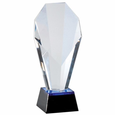 8-1/2 x 3-3/4 OPTICAL CRYSTAL SLANTED TOWER AWARD ON BLACK BASE