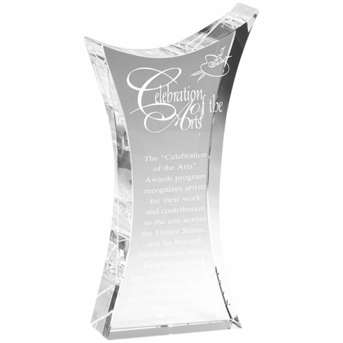 8-1/2 x 4 INCH OPTICAL CRYSTAL ANGLED SHAPE TOWER AWARD