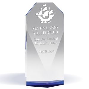 8-1/2 INCH BEVELED CRYSTAL TOWER BLUE BASE