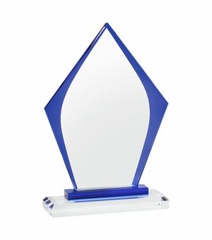 8-1/2 x 5-1/2 Inch Glass Arrowhead Award with Blue Trim and Beveled Edges