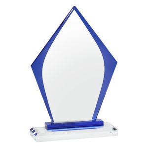 8-1/2 x 5-1/2 Inch Glass Arrowhead Award with Blue Trim and Beveled Edges