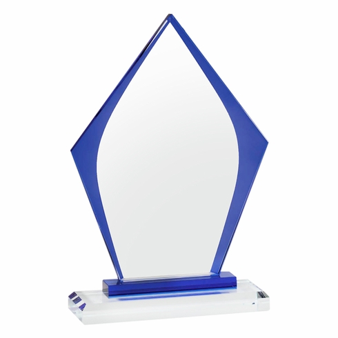 8-1/2 x 5-1/2 Inch Glass Arrowhead Award with Blue Trim and Beveled Edges