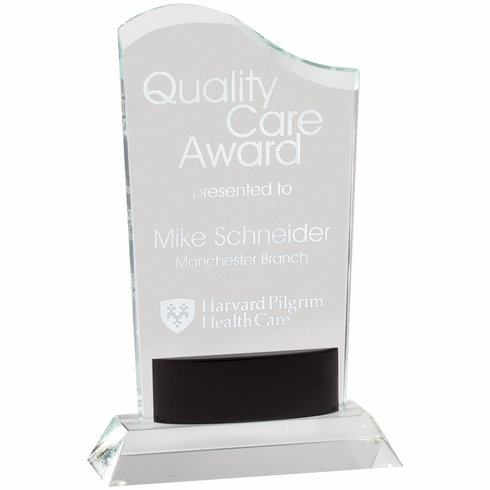 8-1/2 x 5-1/2 INCHES OPTICAL CRYSTAL WAVE AWARD WITH BLACK ACCENT
