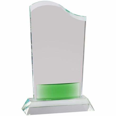 8-1/2 x 5-1/2 INCHES OPTICAL CRYSTAL WAVE AWARD WITH GREEN ACCENT
