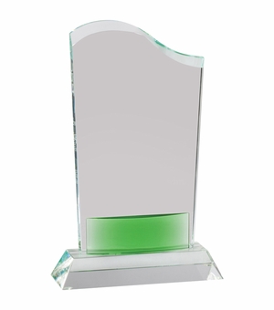 8-1/2 x 5-1/2 INCHES OPTICAL CRYSTAL WAVE AWARD WITH GREEN ACCENT