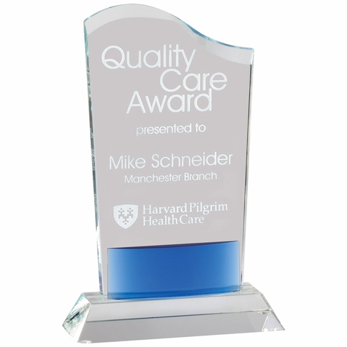 8-1/2 x 5-1/2 INCHES OPTICAL CRYSTAL WAVE WITH BLUE ACCENT