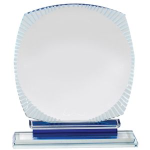 8-1/2 x 5-3/4 INCH AURORA BLUE OPTICAL CRYSTAL AWARD BLUE BASE