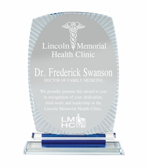 8-1/2 x 5-3/4 AURORA INCH BLUE OPTICAL CRYSTAL AWARD BLUE BASE