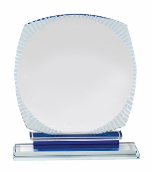 8-1/2 x 5-3/4 INCH AURORA BLUE OPTICAL CRYSTAL AWARD BLUE BASE