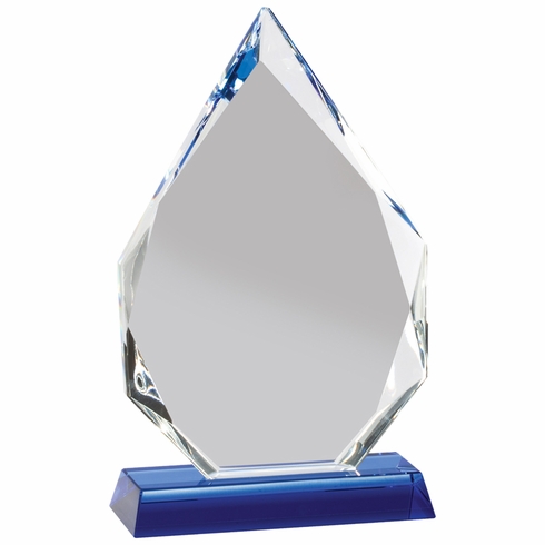 8-1/2 x 5 INCH ARROWHEAD OPTICAL CRYSTAL AWARD ON BLUE CRYSTAL BASE