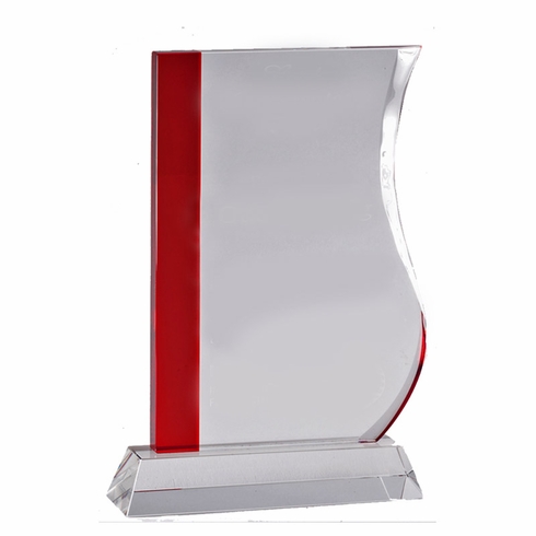 8-1/2 X 5 INCH OPTICAL CURVED SIDE CRYSTAL SHAPE WITH RED TRIM