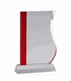 8-1/2 X 5 INCH OPTICAL CURVED SIDE CRYSTAL SHAPE WITH RED TRIM