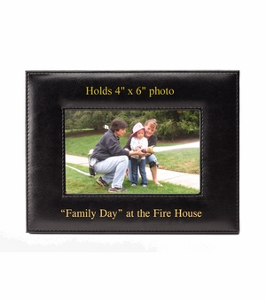 8-1/2 X 6-1/2 INCH BLACK HORIZONTAL LEATHERETTE PICTURE FRAME, HOLDS 4" X 6" PHOTO