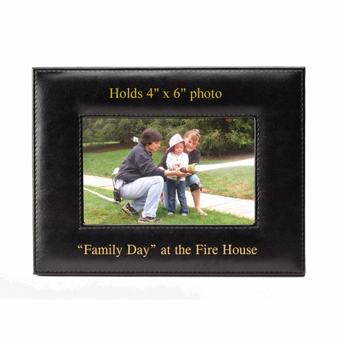 8-1/2 X 6-1/2 INCH BLACK HORIZONTAL LEATHERETTE PICTURE FRAME, HOLDS 4" X 6" PHOTO