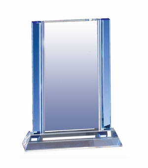 8-1/2 X 6-1/2 INCH BLUE COLUMN OPTICAL CRYSTAL AWARD