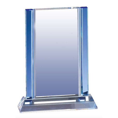 8-1/2 X 6-1/2 INCH BLUE COLUMN OPTICAL CRYSTAL AWARD