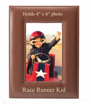 8-1/2 X 6-1/2 INCH VERTICAL TAN LEATHERETTE PICTURE FRAME, HOLDS 4" X 6" PHOTO