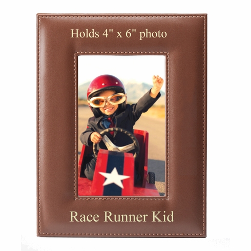 8-1/2 X 6-1/2 INCH VERTICAL TAN LEATHERETTE PICTURE FRAME, HOLDS 4" X 6" PHOTO