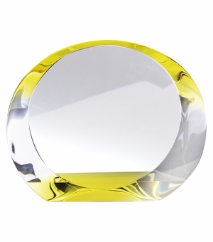 8-1/2 x 6-3/4 INCH DUAL COLOR OPTICAL CRYSTAL TINTED GOLD AWARD WITH GOLD BOTTOM