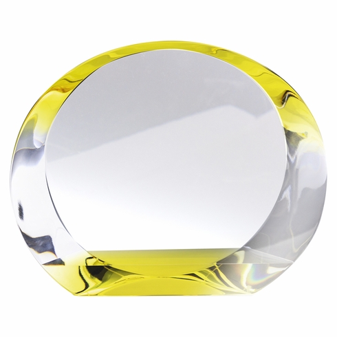 8-1/2 x 6-3/4 INCH DUAL COLOR OPTICAL CRYSTAL TINTED GOLD AWARD WITH GOLD BOTTOM