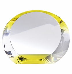 8-1/2 x 6-3/4 INCH DUAL COLOR OPTICAL CRYSTAL TINTED GOLD AWARD WITH GOLD BOTTOM