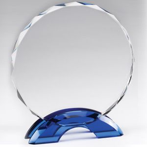 8-1/2 INCH BLUE DOUBLE ARCH W/ CUT & BEVELED EDGED CRYSTAL CIRCLE AWARD 
