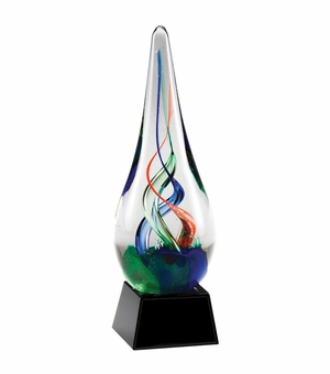 8-1/4" x 2-3/4" ART SCULPTURED MULTI-COLOR BLOWN GLASS TEAR DROP AWARD
